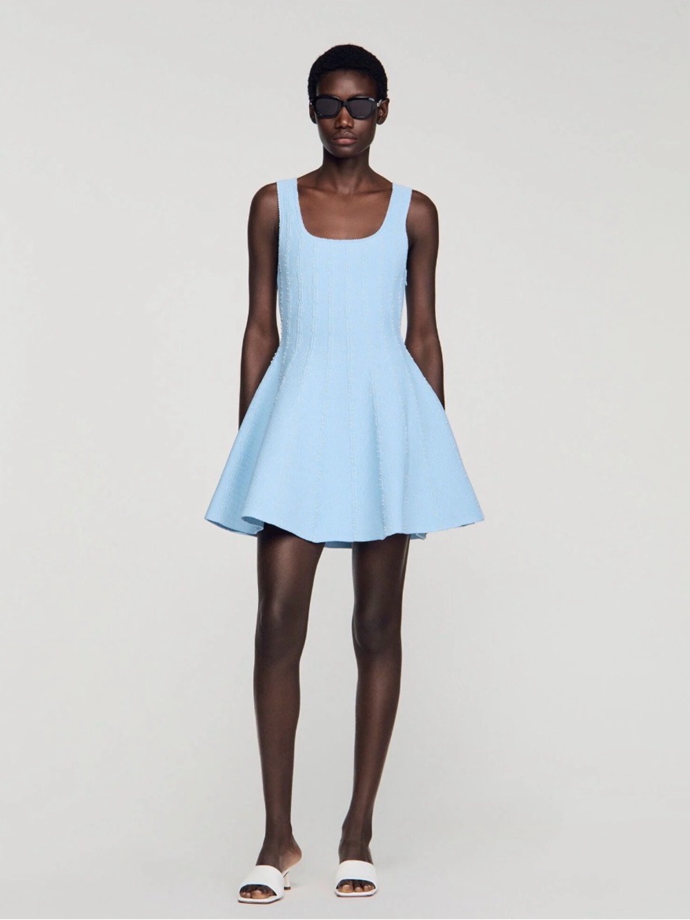Light Blue Scoop Neck Fit-and-Flare Mini Dress